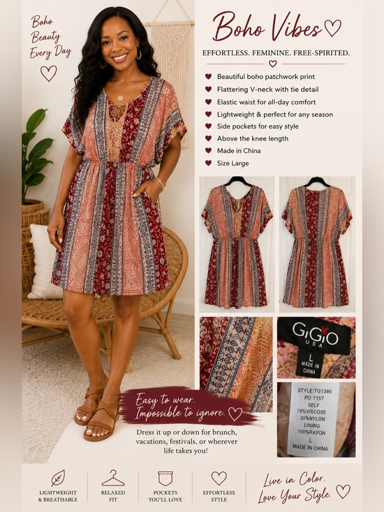 GiGio USA Dresses & Skirts - GiGio USA Dress Size L Red Beige Floral Paisley Print